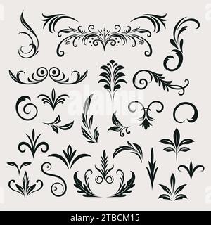 Vector Decorative Felegree Ornament Set. Ventage Header, Dividers. Retro Frame Design Elements, Filigree, Decorative Borders, Page Decorations Stock Vector