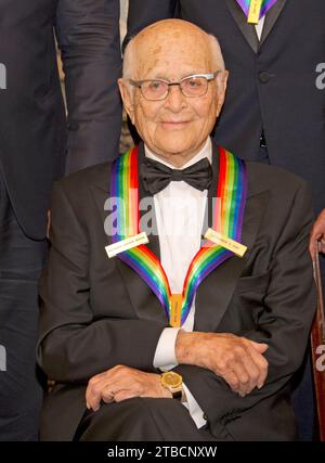 Norman Lear, one of he five recipients of the 40th Annual Kennedy Center Honors with his award as he poses for a group photo following a dinner hosted by United States Secretary of State Rex Tillerson in their honor at the US Department of State in Washington, DC on Saturday, December 2, 2017. The 2017 honorees are: American dancer and choreographer Carmen de Lavallade; Cuban American singer-songwriter and actress Gloria Estefan; American hip hop artist and entertainment icon LL COOL J; American television writer and producer Norman Lear; and American musician and record producer Lionel Rich Stock Photo