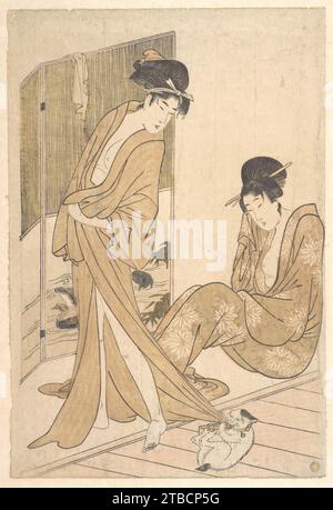 Two Young Women Wrapped in Yukata After a Bath 1914 by Kitagawa Utamaro Stock Photo