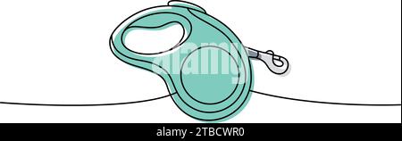 Tape measure leash, retractable leash one line colored continuous drawing. Animals accessories, pet toy supplies continuous one line illustration. Stock Vector