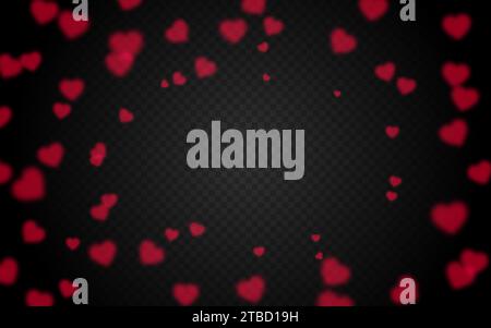Red heart shape bokeh frame for text on transparent background. Template for Valentine Day celebrate poster, greeting card, web site banner. Love defocused blurred symbols Stock Vector