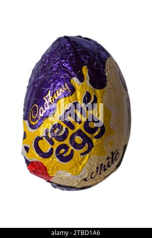 Cadbury white creme egg isolated on white background - Cadbury White Chocolate Creme Egg Stock Photo