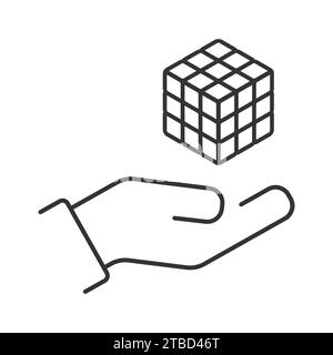 Cube puzzle in hand. 3d combination puzzle, linear dwsign. Vector illustration Stock Vector