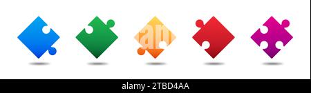Puzzle icon set. Flat colorful design. Vector illustration Stock Vector