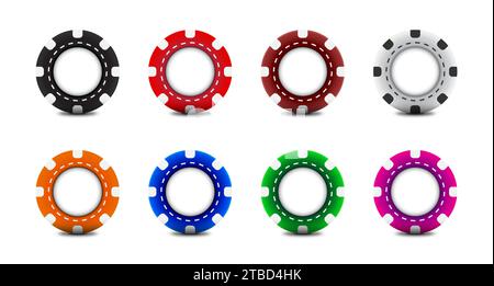 Poker chips set. Different colors 3d design. Flat vector illustration Stock Vector