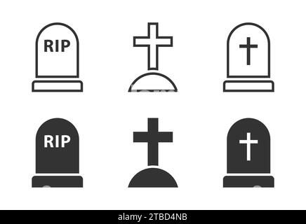Grave icon set. RIP Gravestone icons. Vector illustration Stock Vector