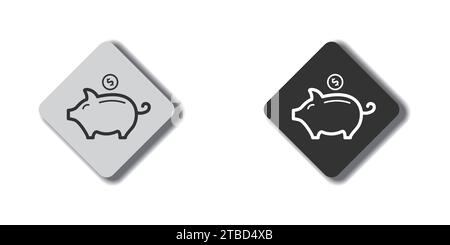 Piggy bank icon and dollar coin sign. Flat button with shadow. Vector illustration Stock Vector