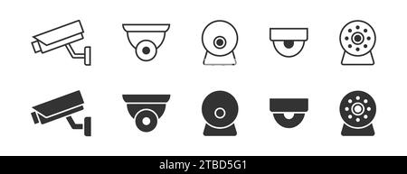 Set of CCTV icons. Home security cameras icons. Vector illustration Stock Vector