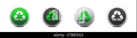 Recycle symbol on a round button with shadow. 3d recycling symbol set. Flat vector illustration Stock Vector