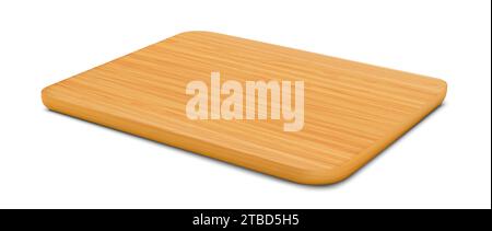 New rectangular wooden cutting board, side view, isolated on white background. Trays or plate of rectangular shapes, natural, eco-friendly kitchen ute Stock Vector