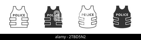 Bulletproof vest line and flat icons. Vector illustration Stock Vector