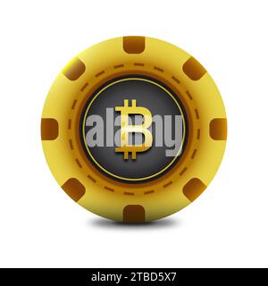Bitcoin poker chip. Casino chip and bitcoin sign. Flat vector illustration Stock Vector