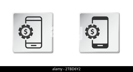 Smartphone icon with poker chip. Online casino symbol. Vector illustration Stock Vector