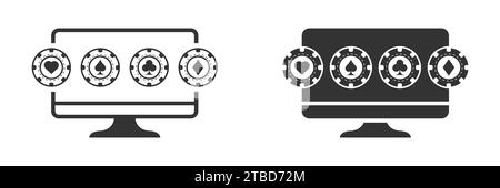Online casino icon. Monitor icon with poker chips. Vector illustration Stock Vector