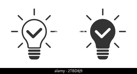 Solution symbol. Lamp icon. Light bulb with check mark inside. Vector illustration Stock Vector