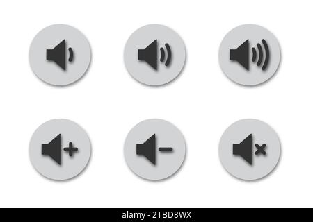 Volume icons. Round buttons with shadows. Sound icons. Flat vector illustration Stock Vector