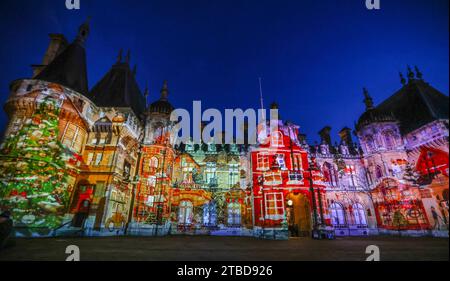 Waddesdon Manor Buckinghamshire, UK. 6th Dec, 2023. A brand-new light projections on the Manor façade inspired by three classic tales.Alice in Wonderland, Snow Queen's kingdom and Peter Pan in Neverland.Till 1st January 2024 Credit: Paul Quezada-Neiman/Alamy Live News Stock Photo