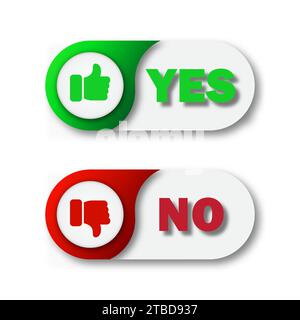 Yes and No button. Thumbs up and thumbs down icons. Flat vector illustration Stock Vector