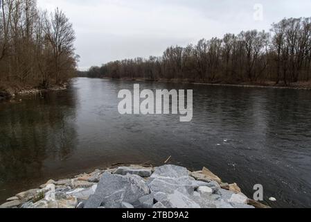 River Mura (Mur) in early spring, Slovenia, Europe Stock Photo