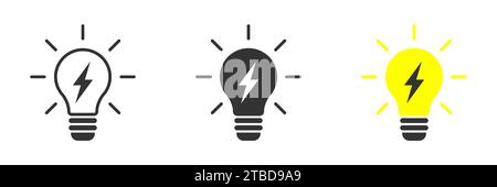 Lightning in light bulb icon. Light bulb symbol with lightning bolt inside. Vector illustration Stock Vector