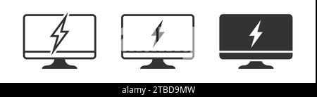 Monitor icon with lightning symbol. Lightning bolt on a screen. Vector illustration Stock Vector