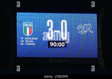 Parma, Italy. 05th Dec, 2023. the final score during Women - Italy vs Switzerland, Football UEFA Nations Leage match in Parma, Italy, December 05 2023 Credit: Independent Photo Agency/Alamy Live News Stock Photo