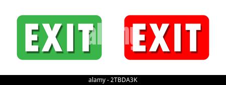 Green and red exit signs with text. Flat vector illustration Stock Vector