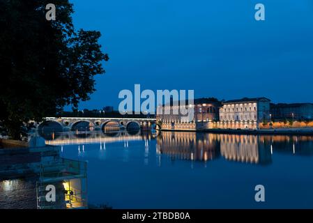 vues de nuit du quai de la daurade très animé, du pont-neuf, de l'hotel dieu saint-jacques par une belle et chaude soirée printanière Stock Photo