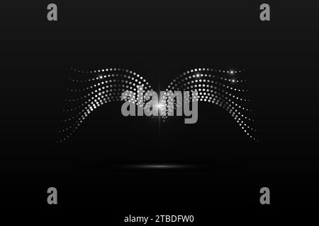 Silver wings linear wavy abstract on a black background. Angel wings. Vector graphics Stock Vector