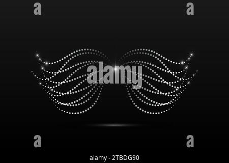 Silver wings linear wavy abstract on a black background. Angel wings. Vector graphics Stock Vector
