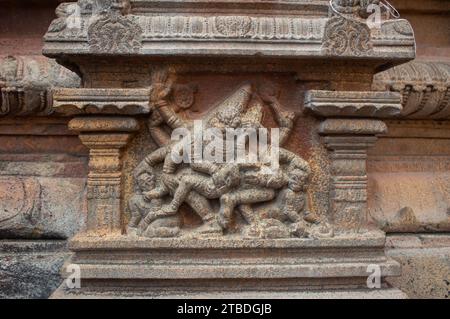 The statues ar Thanjavur Big Temple(also referred as the Thanjai Periya Kovil in tamil language). Stock Photo