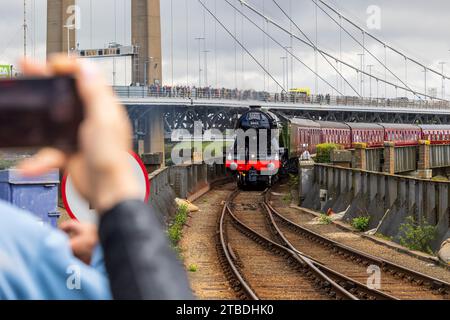 Flying Scotsman arrives in Cornwall Stock Photo