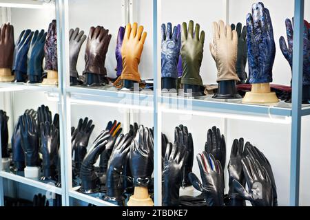 Leather gloves in the store Stock Photo