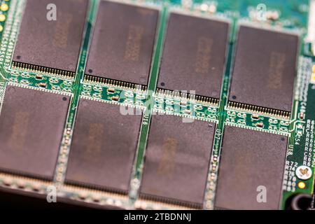 Memory chips of a SATA SSD hard drive Stock Photo