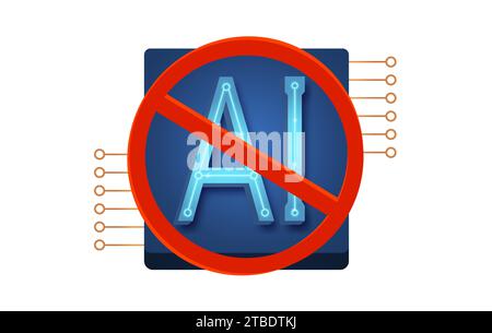 Vector icon of stop sing for artificial intelligence. Stop artificial intelligence. Stock Vector