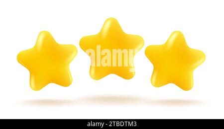 Vector icons of three yellow stars on white background. Achievements for games or customer rating feedback of website. Vector illustration of stars in Stock Vector