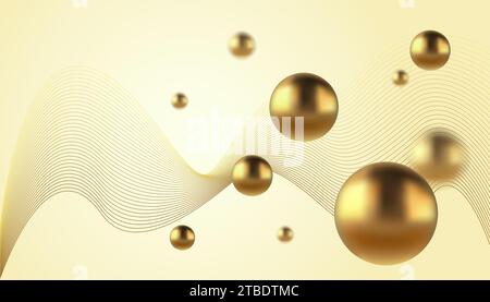 Vector abstract background with golden metallic balls. Trendy vector background in realistic style with gold. Stock Vector