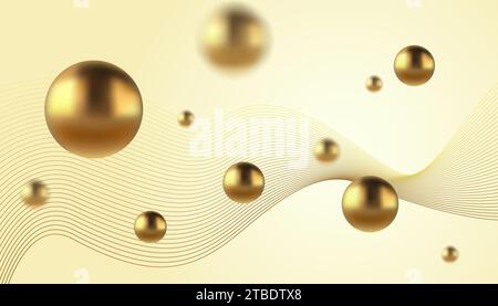 Vector abstract background with golden metallic balls. Trendy vector background in realistic style with gold. Stock Vector