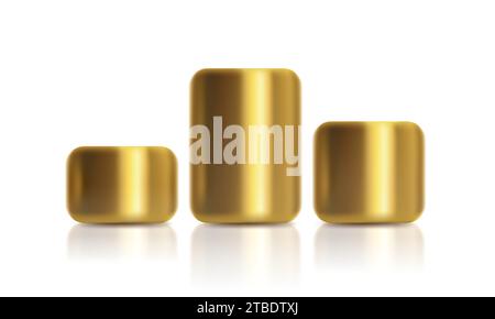 Vector illustration of golden podiums on isolated background. Vector set icons of Golden cylinder in realistic style. Stock Vector