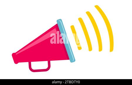 Vector icon of vintage megaphone for fake, breaking news or sale. Vector retro red megaphone with lines on white background. Stock Vector