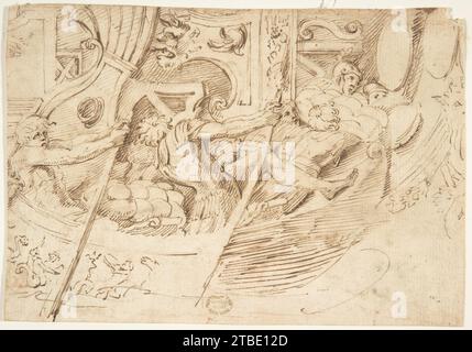 Ancient Naval Battle (Recto); Park with Monuments (Verso) 1880 by Anonymous, Italian, 16th century Stock Photo