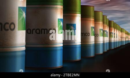 Poznan, Poland, December 6, 2023: Saudi Aramco Oil Company Barrels In ...