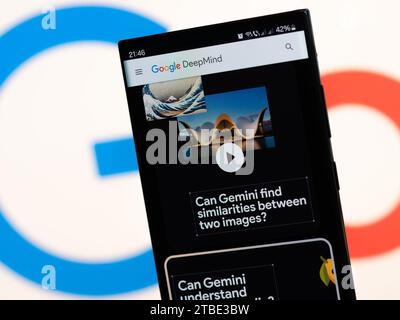 Galati, Romania - December 6, 2023: Webpage of Google DeepMind Gemini era. The new generation of AI from Google integrated into Bard, presented on the Stock Photo