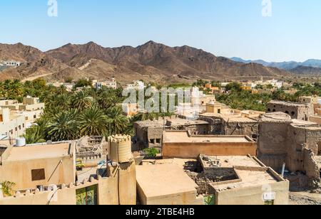 View of Bahla old town at the foot of the Djebel Akhdar in Sultanate of Oman. Unesco World Heritage Site. Stock Photo