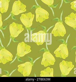 Seamless pattern with yellow bluebell buds on a khaki background Stock Vector