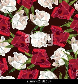 Seamless pattern with buds of white and red roses on a dark background Stock Vector