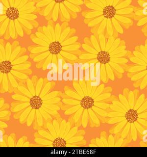 Seamless pattern with buds of marigold flowers on an orange background Stock Vector