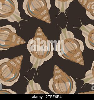 Seamless pattern with large medicinal snails on a brown background Stock Vector