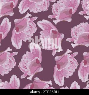 Seamless pattern with pink rose buds on a dark pink background Stock Vector