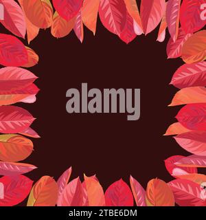 Frame, wreath of autumn leaves of black rowan on a brown background Stock Vector